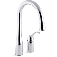 Kohler Simplice® Double Hole Kitchen Sink Faucet, 14-3/4" Pull Down Swing Spout, Three Function Sprayhead, Polished Chrome