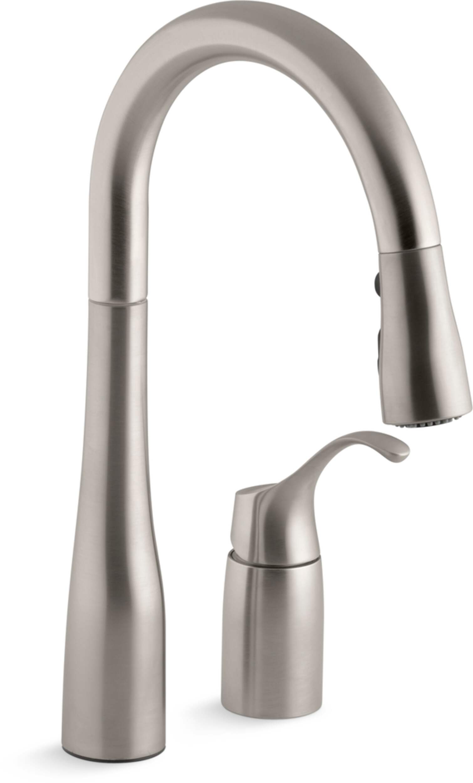 Robinet de cuisine à 2 trous Kohler Simplice<sup>MD</sup> , bec pivotant 14 3/4 po, douchette à 3 fonctions, acier inoxydable Front_Three_Fourths_Angled_Right
