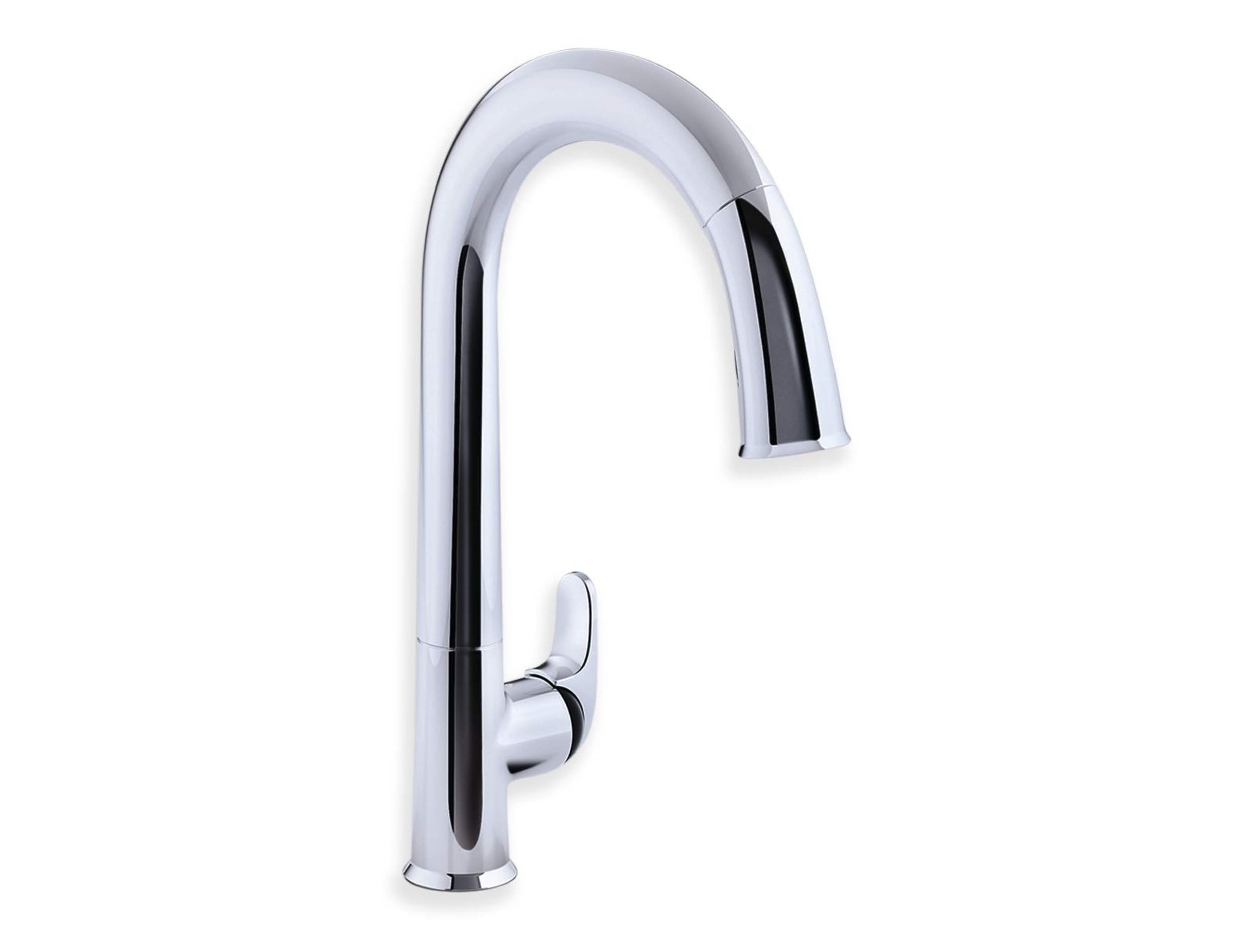 Robinet de cuisine Kohler Sensate<sup>MC</sup> Touchless avec accents noirs, bec extractible 15-1/2 po, douchette à deux fonctions, chrome poli Front_Three_Fourths_Angled_Right