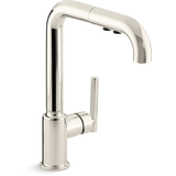 Robinet de cuisine monotrou Kohler Purist<sup>MD</sup> avec bec extractible 8 po, nickel poli vibrant Front_Three_Fourths_Angled_Right