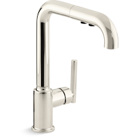 Kohler Purist® Single Hole Kitchen Sink Faucet with 8" Pull Out Spout, Vibrant Polished Nickel Front_Three_Fourths_Angled_Right