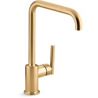 Kohler Purist® Single Hole Kitchen Sink Faucet with 8" Spout, Vibrant Brushed Moderne Brass Front_Three_Fourths_Angled_Right