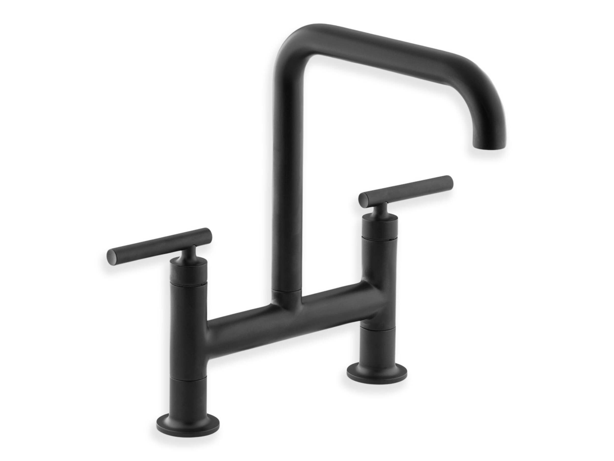 Kohler Purist® Double Hole Deck Mount Bridge Kitchen Sink Faucet with 8-3/8" Spout, Matte Black Front_Three_Fourths_Angled_Right