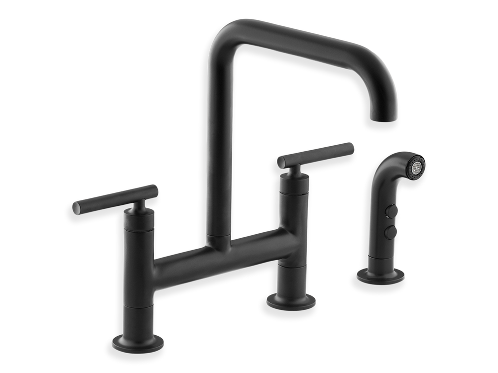 Kohler Purist 2 Hole Deck Mount Bridge Kitchen Faucet With 8 3 8 In   Kohler Purist 2 Hole Kitchen Faucet 8 3 8 Side Matte Black 8083c6eb 6ca1 449c B10d F8bd0ad285f2 