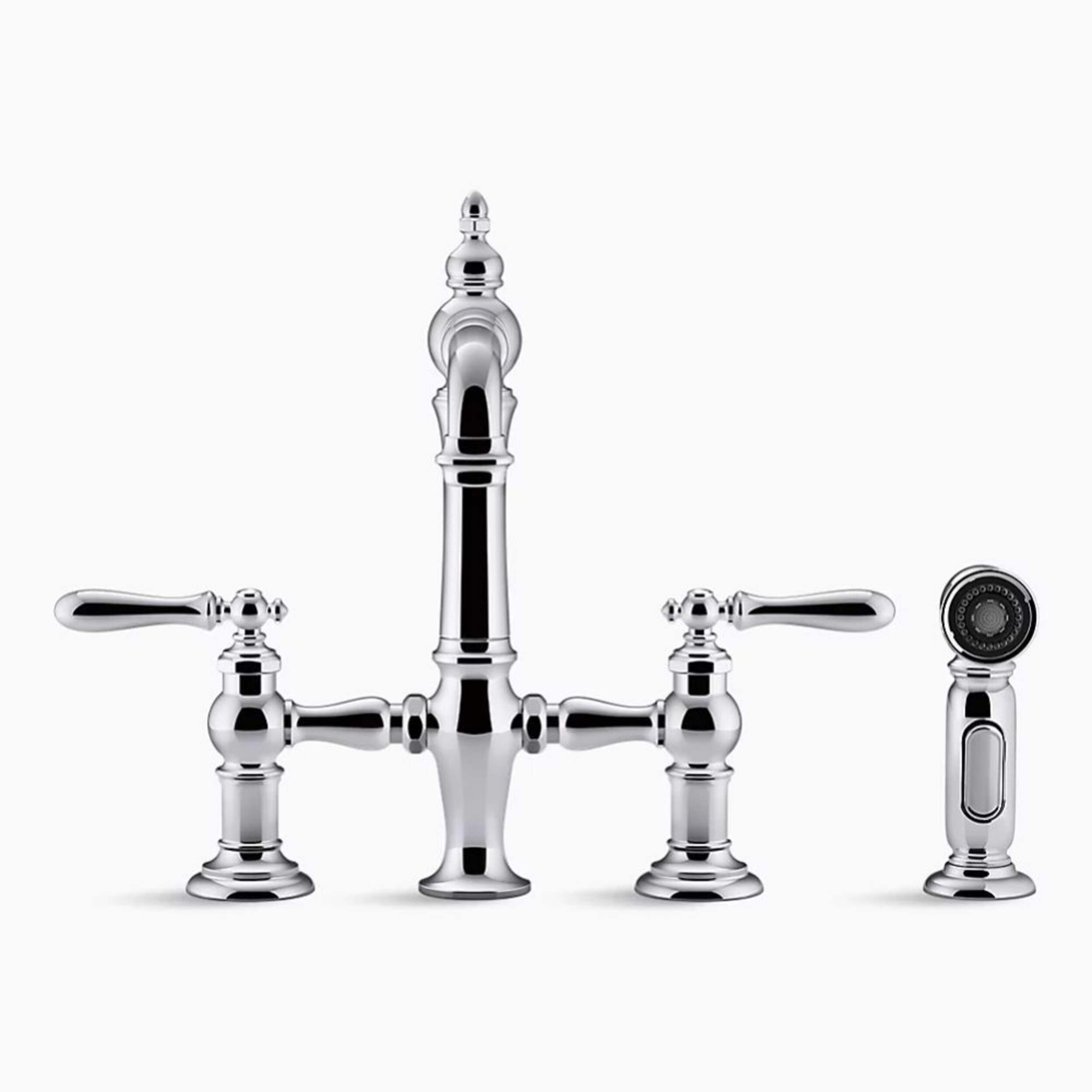 Kohler Artifacts® Deck Mount Bridge Bar Sink Faucet With Lever Handles And Sidespray Polished 7494