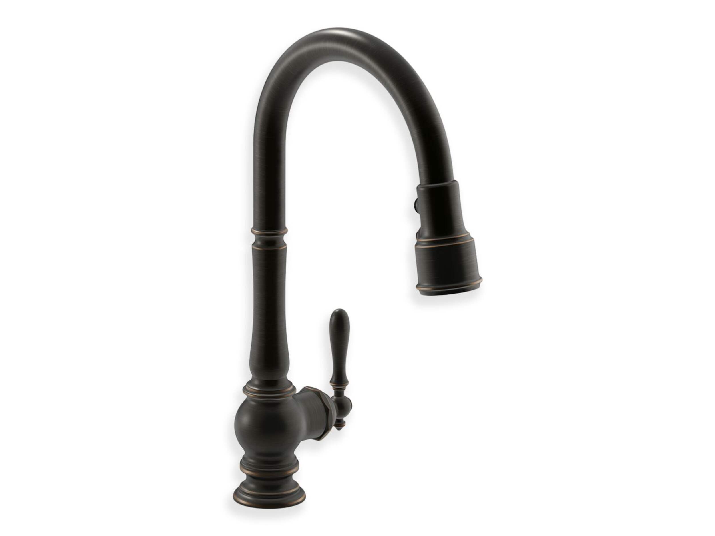 Kohler Artifacts<sup>MD</sup> Robinet de cuisine à trou unique avec bec extractible de 17 5/8 po, poignée à levier, bronze huilé Front_Three_Fourths_Angled_Right