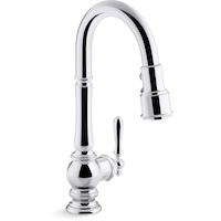 Kohler Artifacts® Single Hole Kitchen Sink Faucet with 16" Pull Down Spout, Lever Handle, Polished Chrome