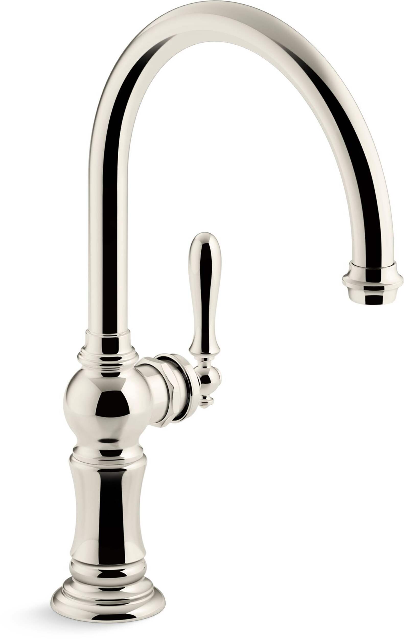 Kohler Artifacts<sup>MD</sup> Robinet de cuisine à trou unique avec bec pivotant 14 11/16 po, jet latéral 2 fonctions, nickel poli éclatant Front_Three_Fourths_Angled_Right