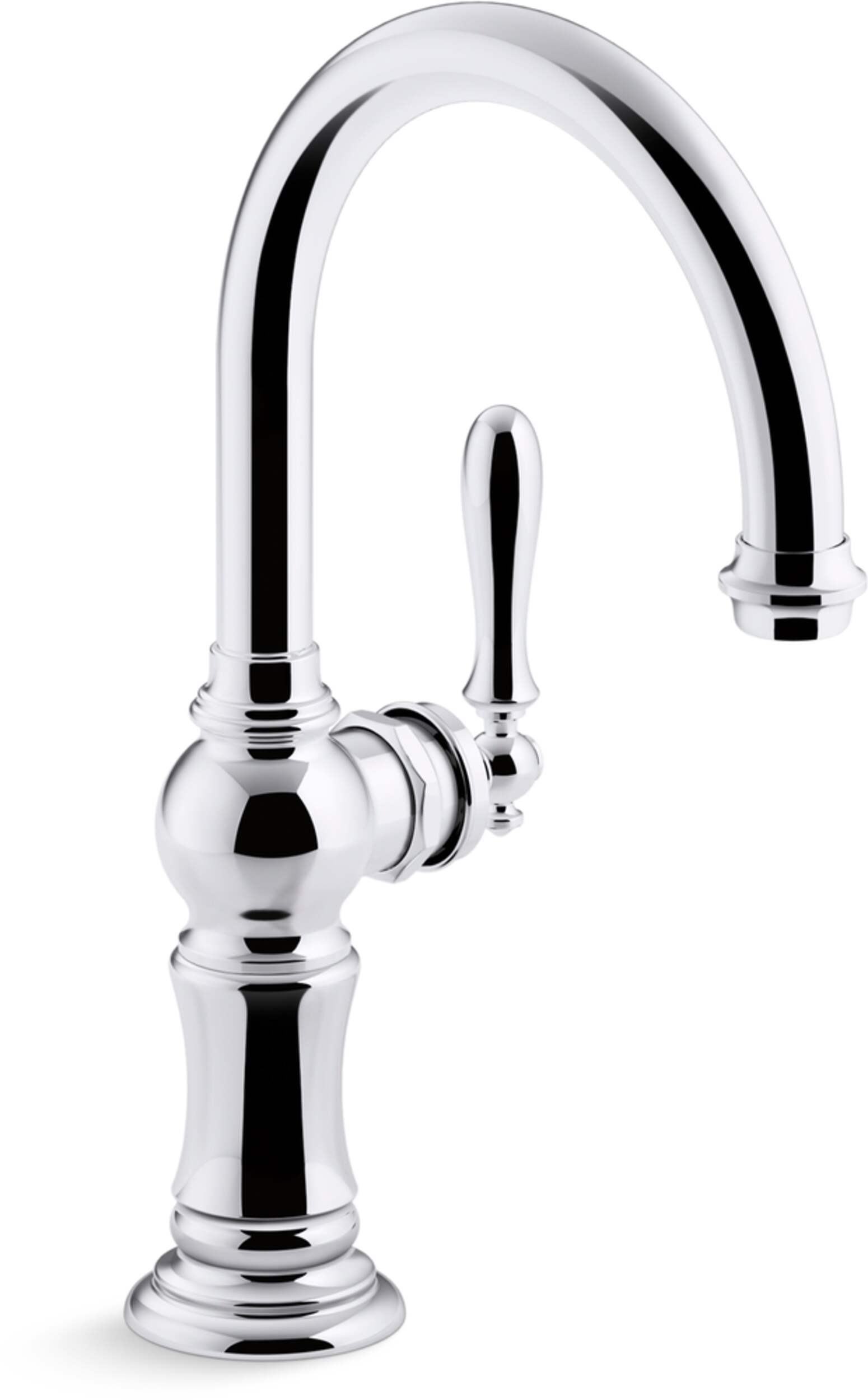Kohler Artifacts® Single Handle Bar Sink Faucet with 13-1/16" Swing Spout, Arc Spout Design, Polished Chrome Front_Three_Fourths_Angled_Right