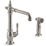 Kohler Artifacts® Double Hole Kitchen Sink Faucet with 13-1/2" Swing Spout, Victorian Spout Design, Vibrant Stainless Front_Three_Fourths_Angled_Right