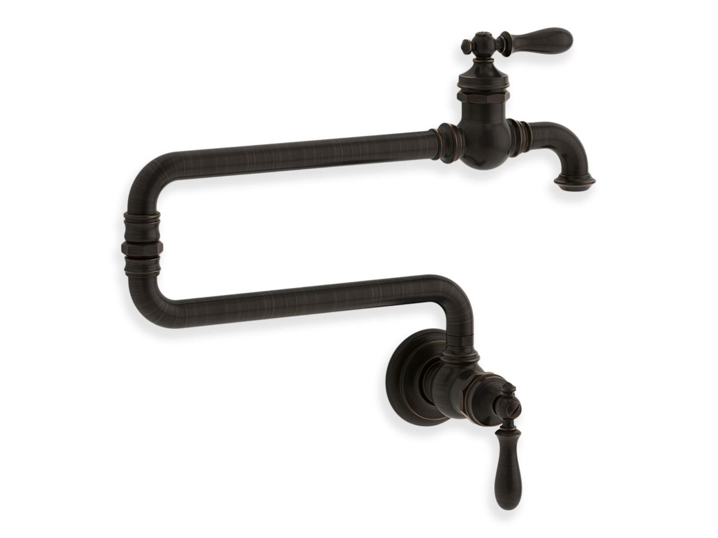 Kohler Artifacts<sup>MD</sup> Robinet de remplissage de chaudron à trou unique à montage mural avec bec prolongé de 22 po, bronze huilé Front_Three_Fourths_Angled_Right