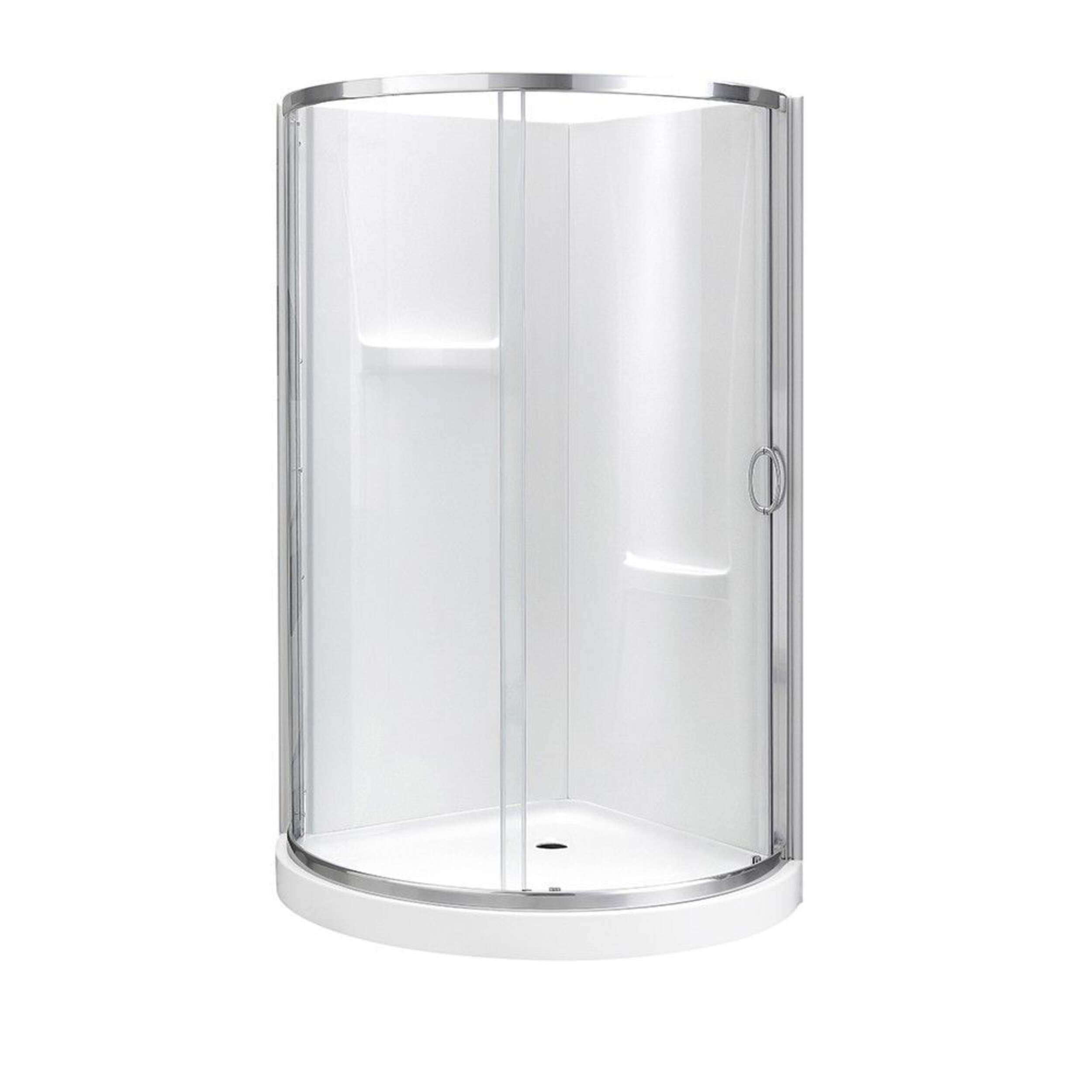 OVE Breeze Round Corner Shower Kit with Clear Glass Panels, Walls & Base, Chrome, 36-in Front_Flat