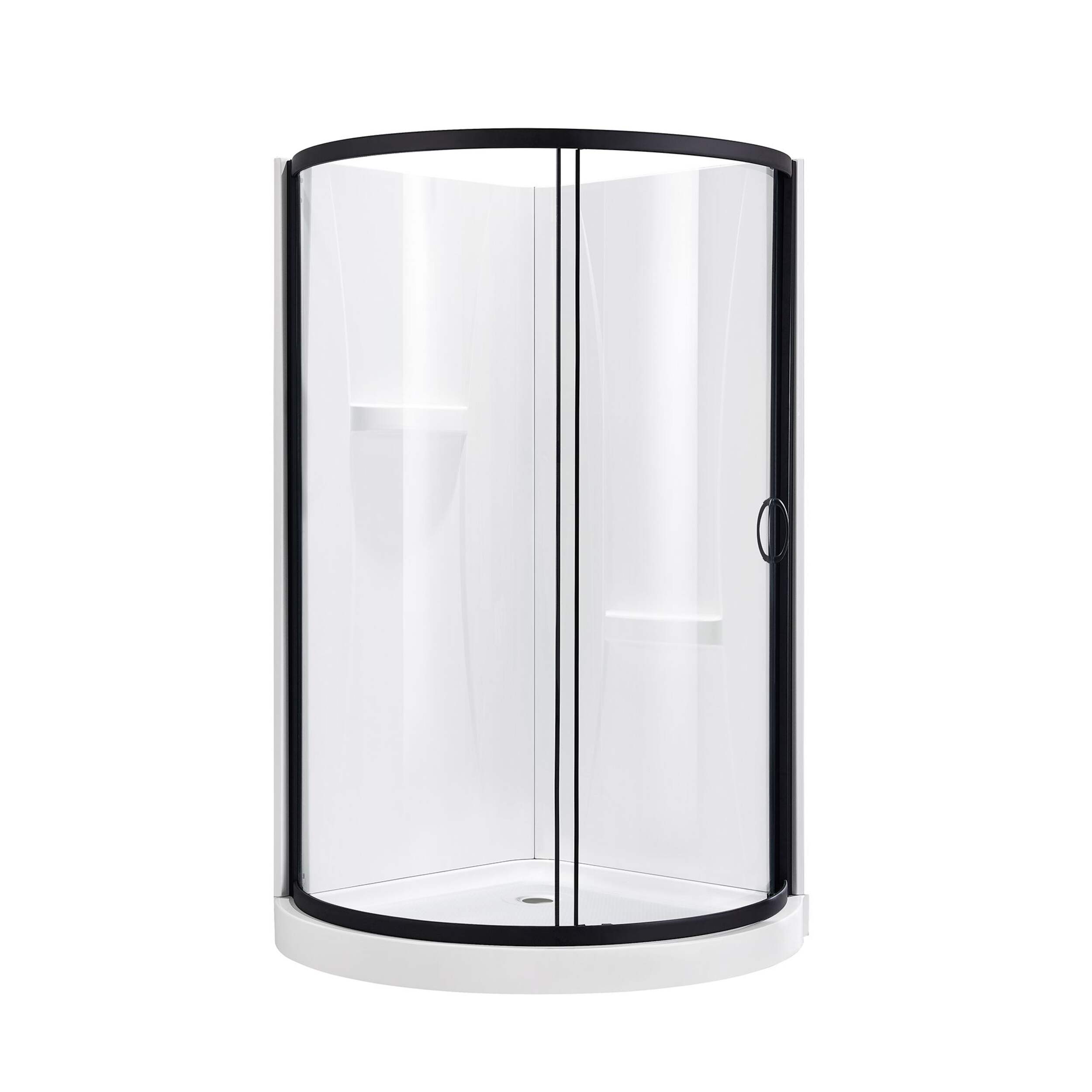 OVE Breeze Round Corner Shower Set with Clear Glass Panels, Wall Panels & Shower Base, Matte Black, 36 x 36 x 78-in Front_Flat