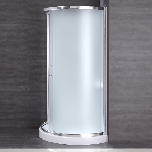 OVE Breeze Round Corner Shower Set with Clear Glass Panels, Wall Panels