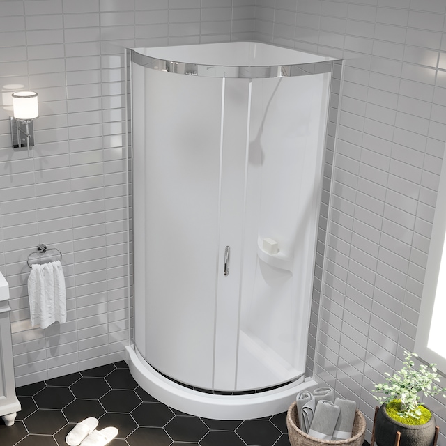 OVE Breeze Round Corner Shower Set with Clear Glass Panels, Wall Panels & Shower Base, Chrome