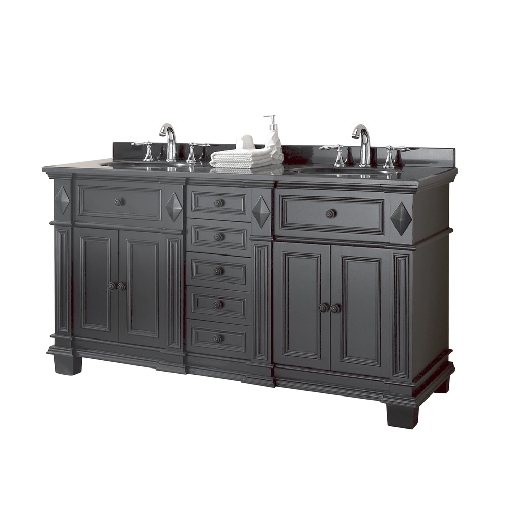 OVE Essex 4Door Double Sink Marble Top Bathroom Vanity, Antique Black