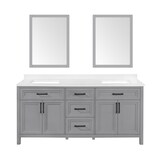 Meuble-lavabo double OVE Laney à 4 portes, dessus en pierre et barre d'alimentation intégrée, gris américain, 72 po Front_Flat