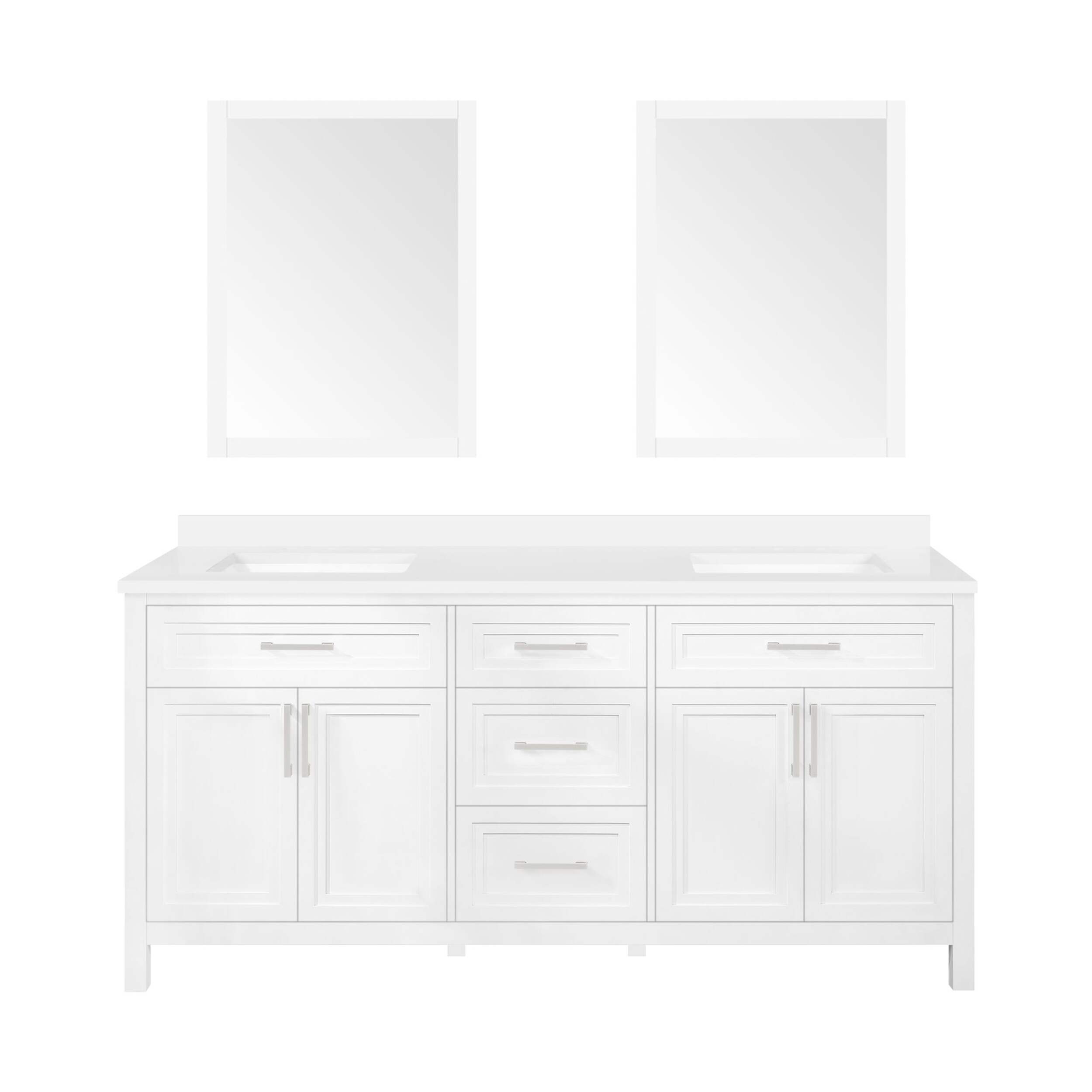 Meuble-lavabo double OVE Laney à 4 portes, dessus en pierre et barre d'alimentation intégrée, blanc, 72 po Front_Flat