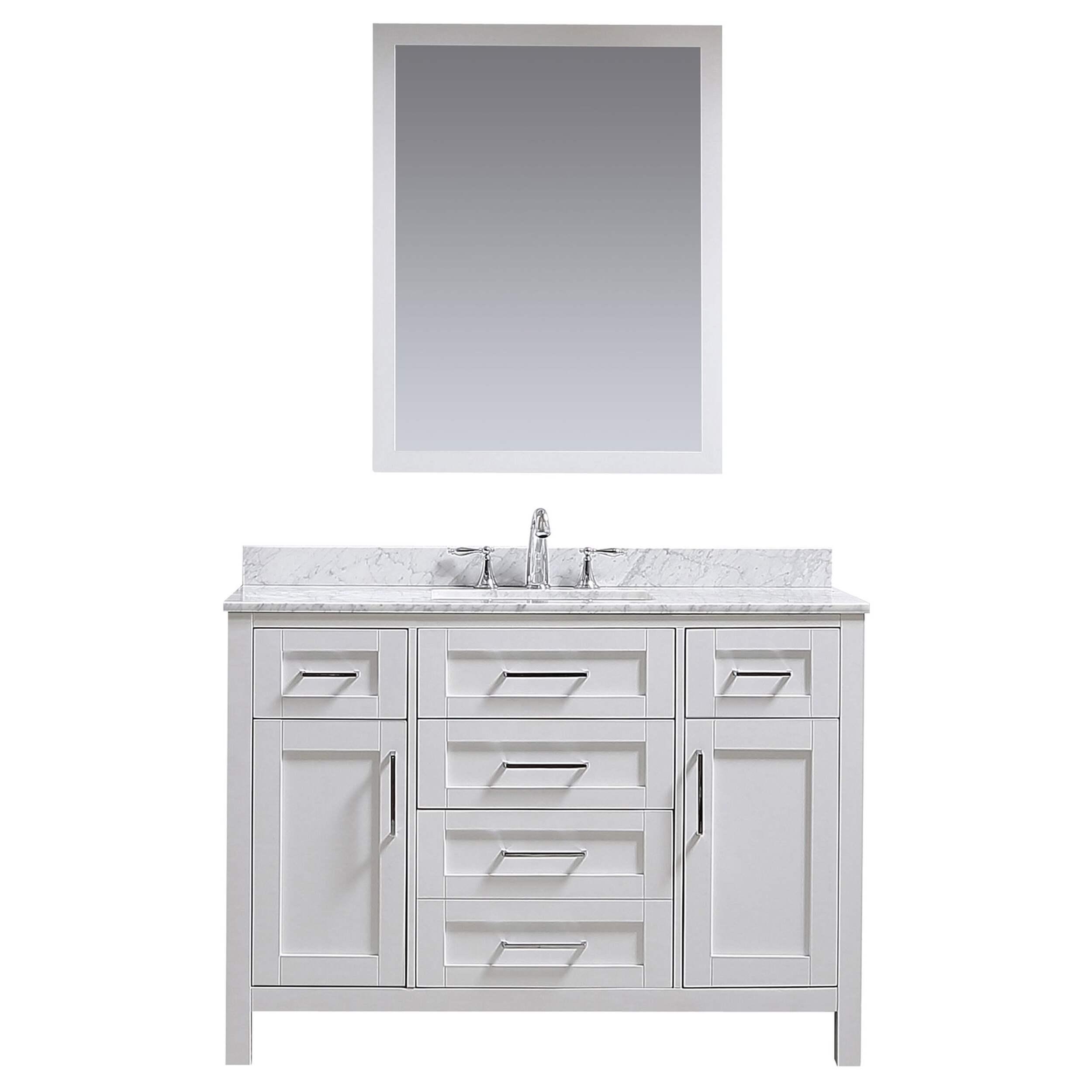 OVE Tahoe 2-Door Single Sink Marble Top Bathroom Vanity, White, 48-in Front_Flat
