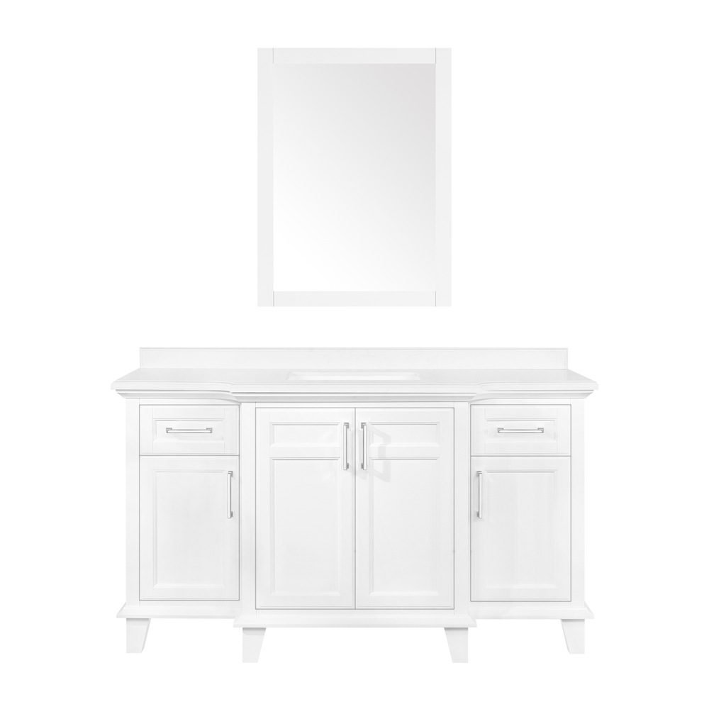 OVE Hadley 4Door Single Sink Stone Top Bathroom Vanity, Painted, Pure