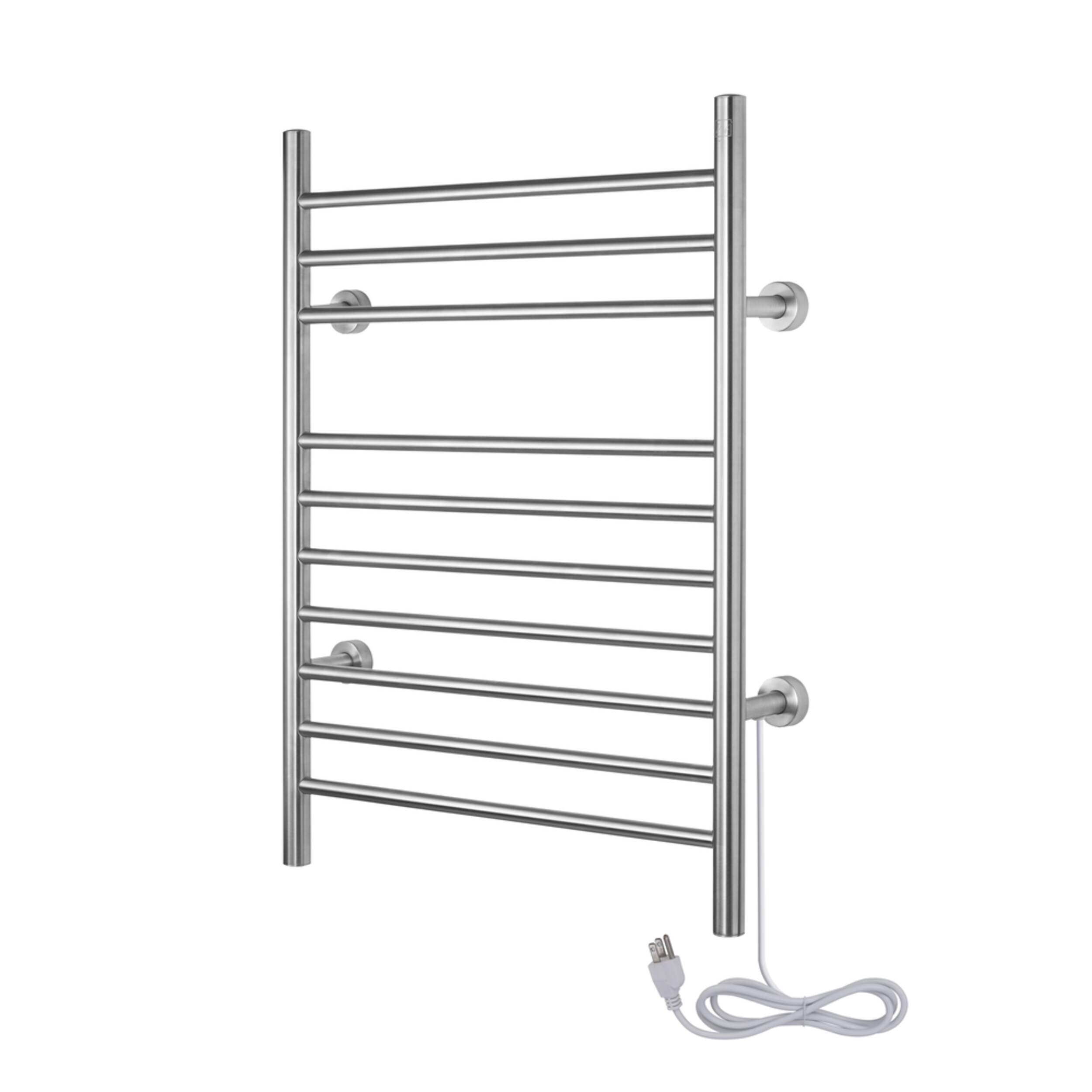 WarmlyYours Infinity Electric Towel Warmer, Brushed Stainless Steel, 10-Bars Front_Three_Fourths_Angled_Left
