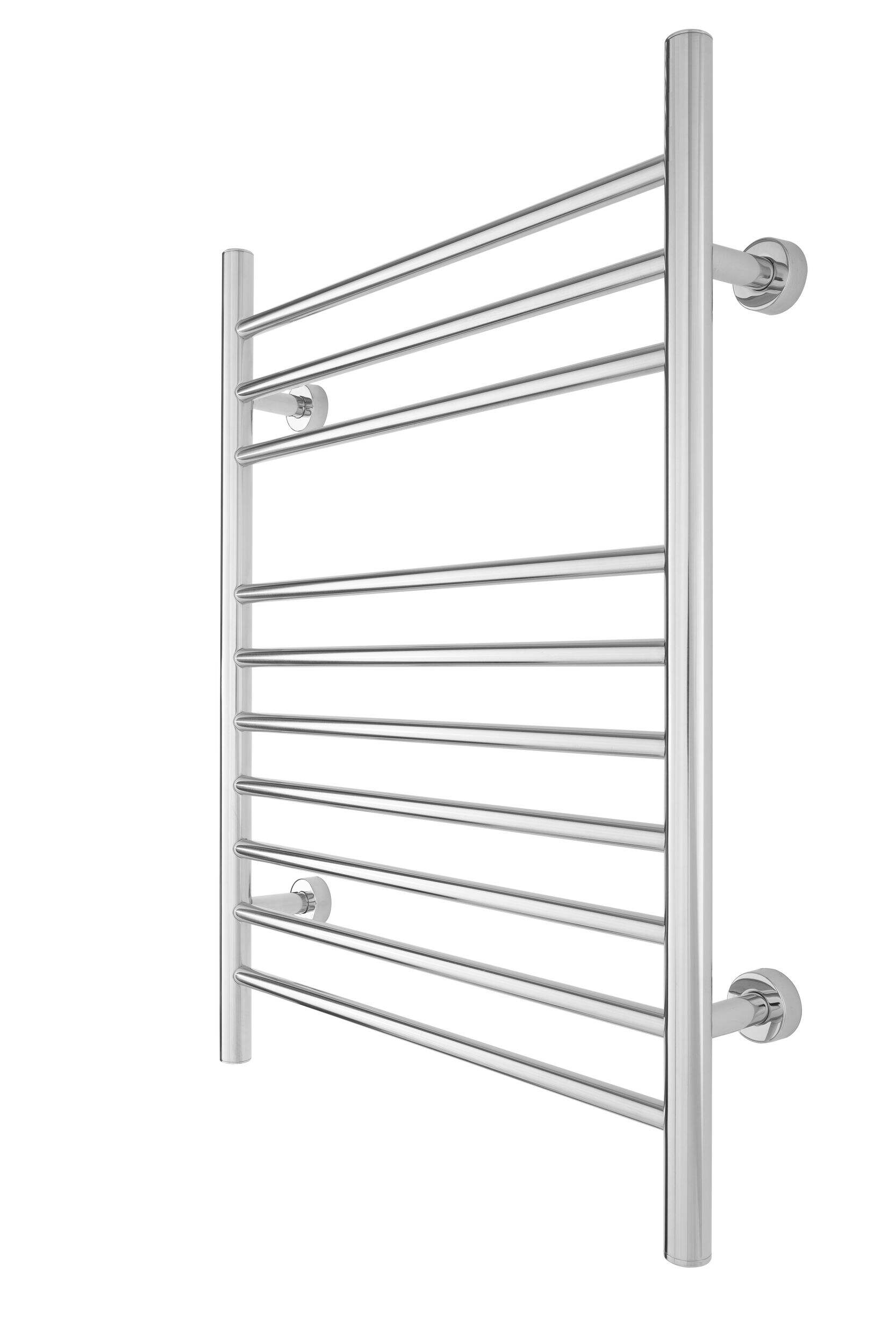 WarmlyYours Infinity Electric Towel Warmer, Polished Stainless Steel, 10-Bars Front_Three_Fourths_Angled_Left