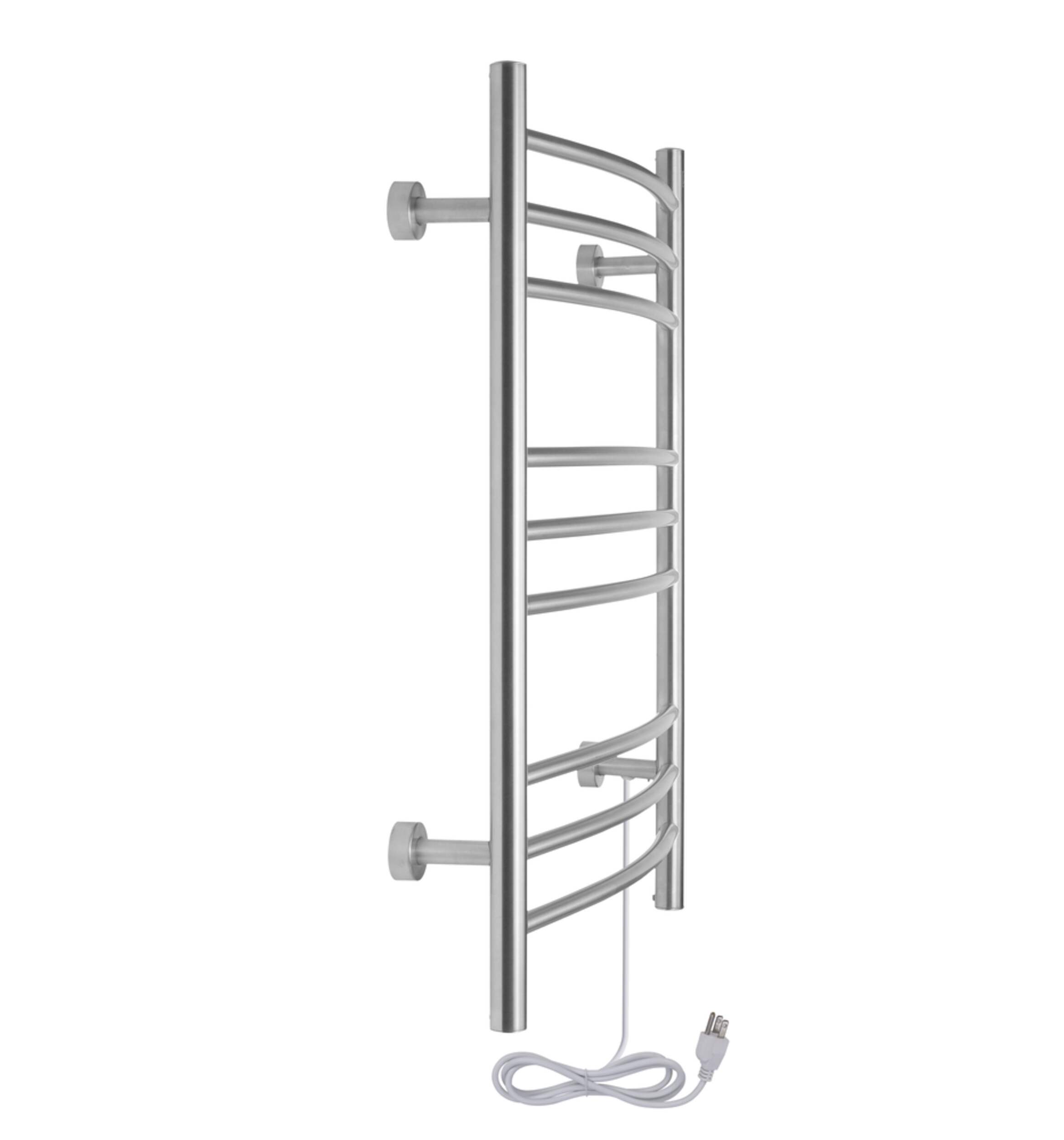 WarmlyYours Riviera Electric Towel Warmer, Brushed Stainlesss Steel, 9-Bars Front_Three_Fourths_Angled_Right