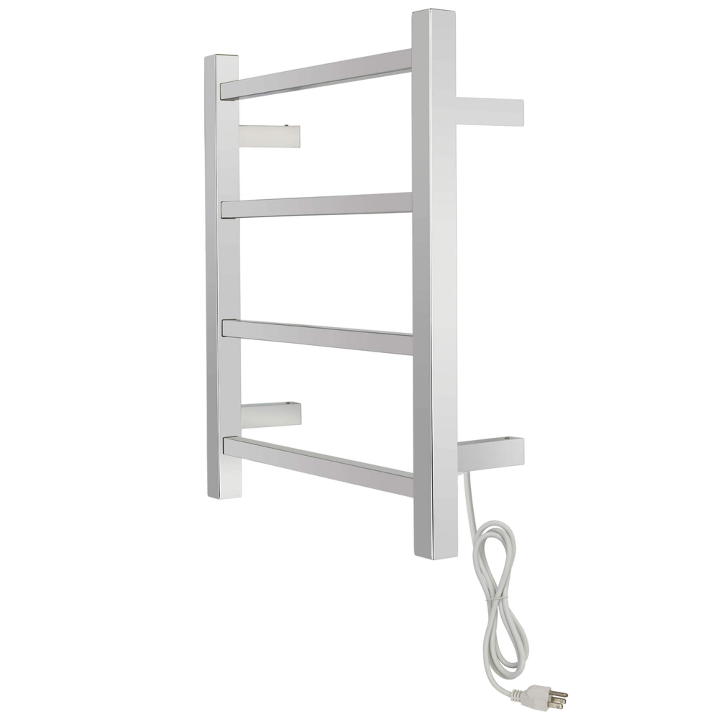 Chauffe-serviette électrique WarmlyYours Palma, acier inoxydable poli, 4 barres Front_Three_Fourths_Angled_Left