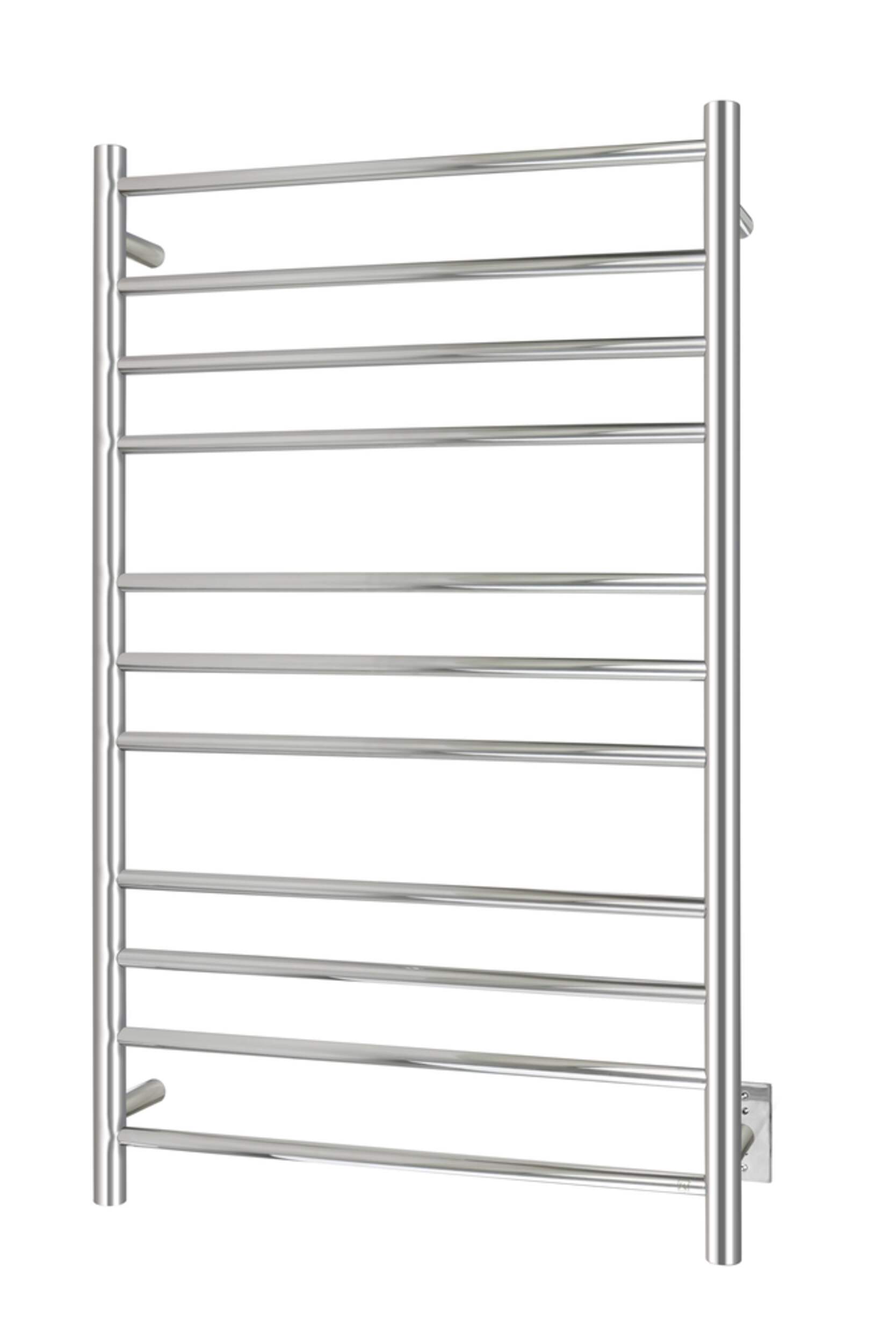 WarmlyYours Malta Electric Towel Warmer, Polished Stainless Steel, 11-Bars Front_Three_Fourths_Angled_Left