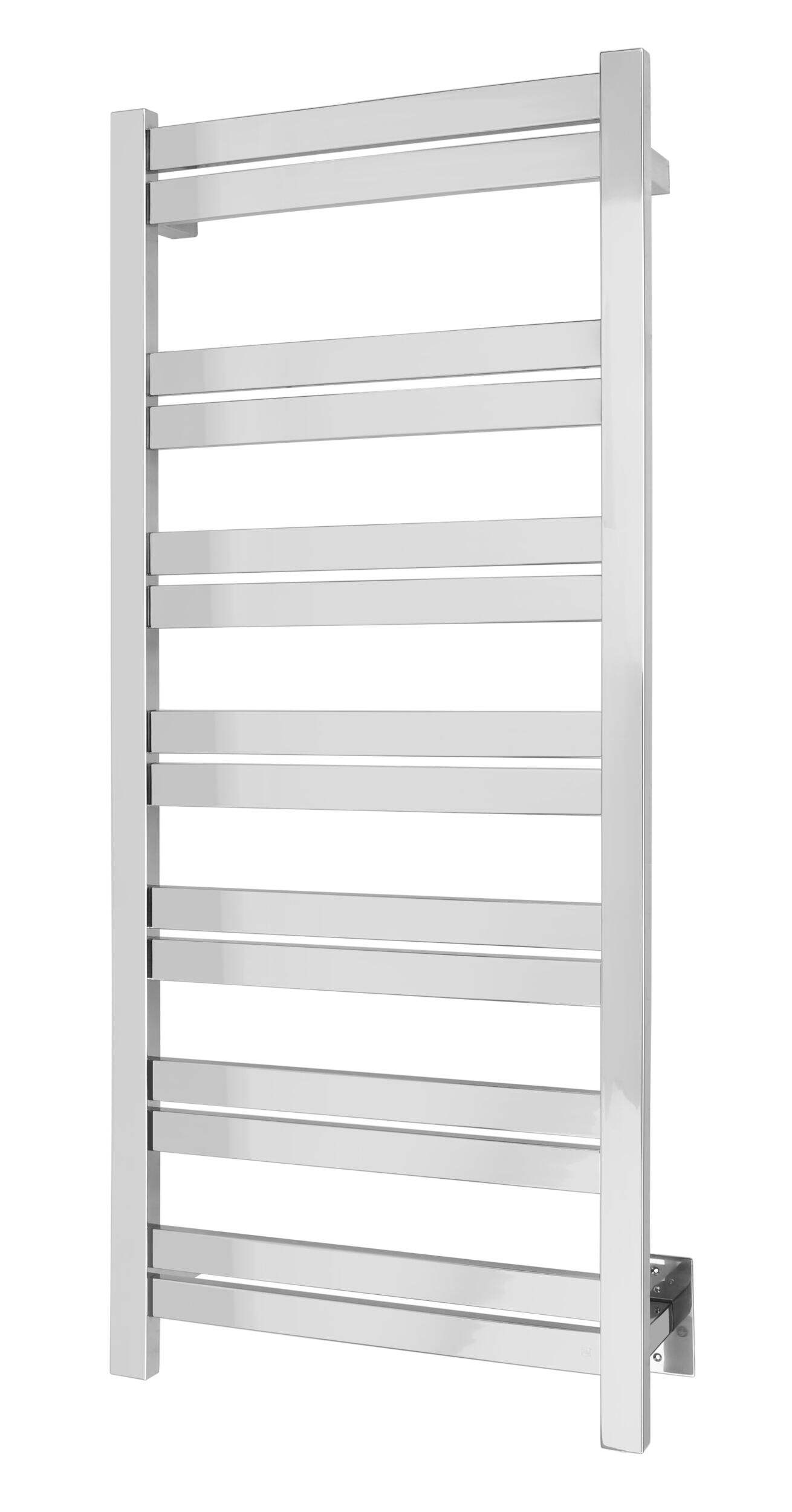 WarmlyYours Milan Electric Towel Warmer, Polished Stainless Steel, 14-Bars Front_Angled_Left