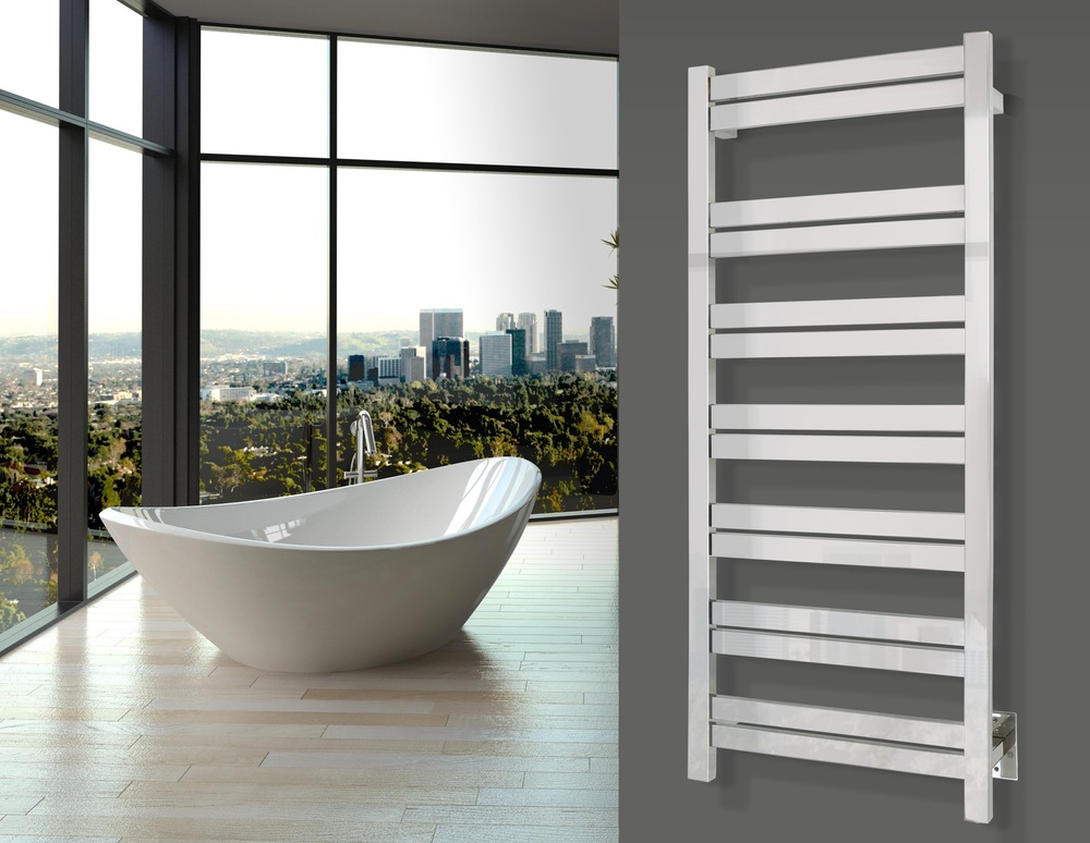 WarmlyYours Milan Electric Towel Warmer, Polished Stainless Steel, 14