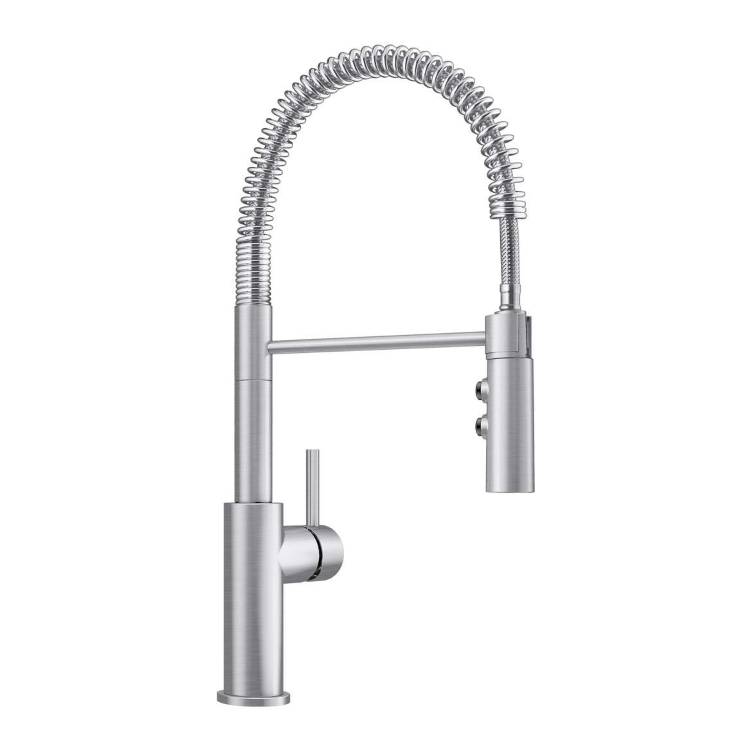 Robinet de cuisine rétractable à jet double Blanco Catris Semi-Pro, acier PVD Front_Three_Fourths_Angled_Right