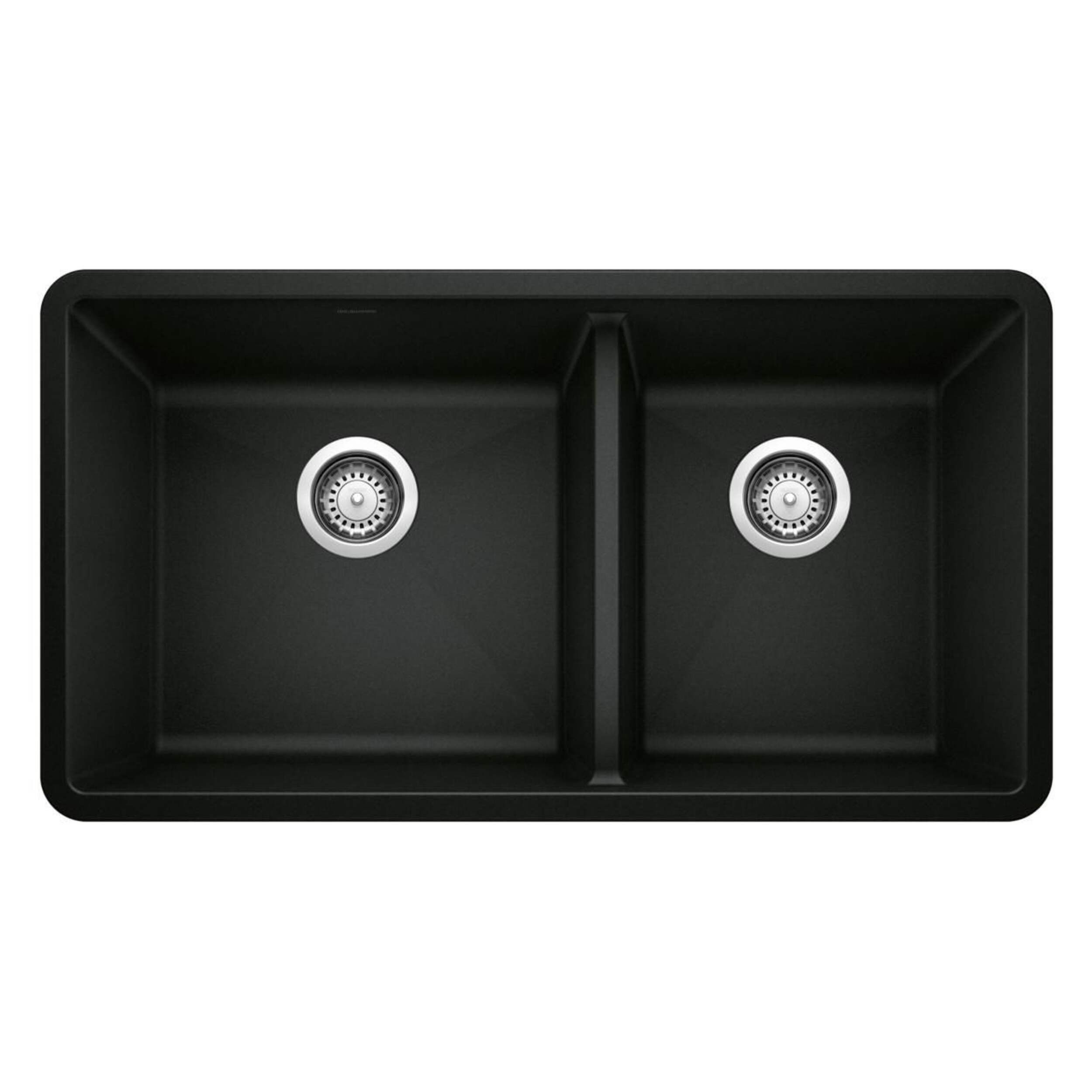 Blanco Precis SILGRANIT 33-in 60/40 Double Bowl Undermount Kitchen Sink, Coal Black Overhead_Flat
