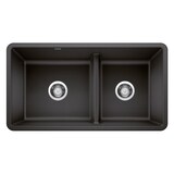 Blanco Precis SILGRANIT 33-in 60/40 Reversible Double Bowl Undermount Kitchen Sink with Low Divide, Anthracite Overhead_Flat