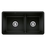 Blanco Precis SILGRANIT 33-in 60/40 Reversible Double Bowl Undermount Kitchen Sink with Low Divide, Coal Black Overhead_Flat