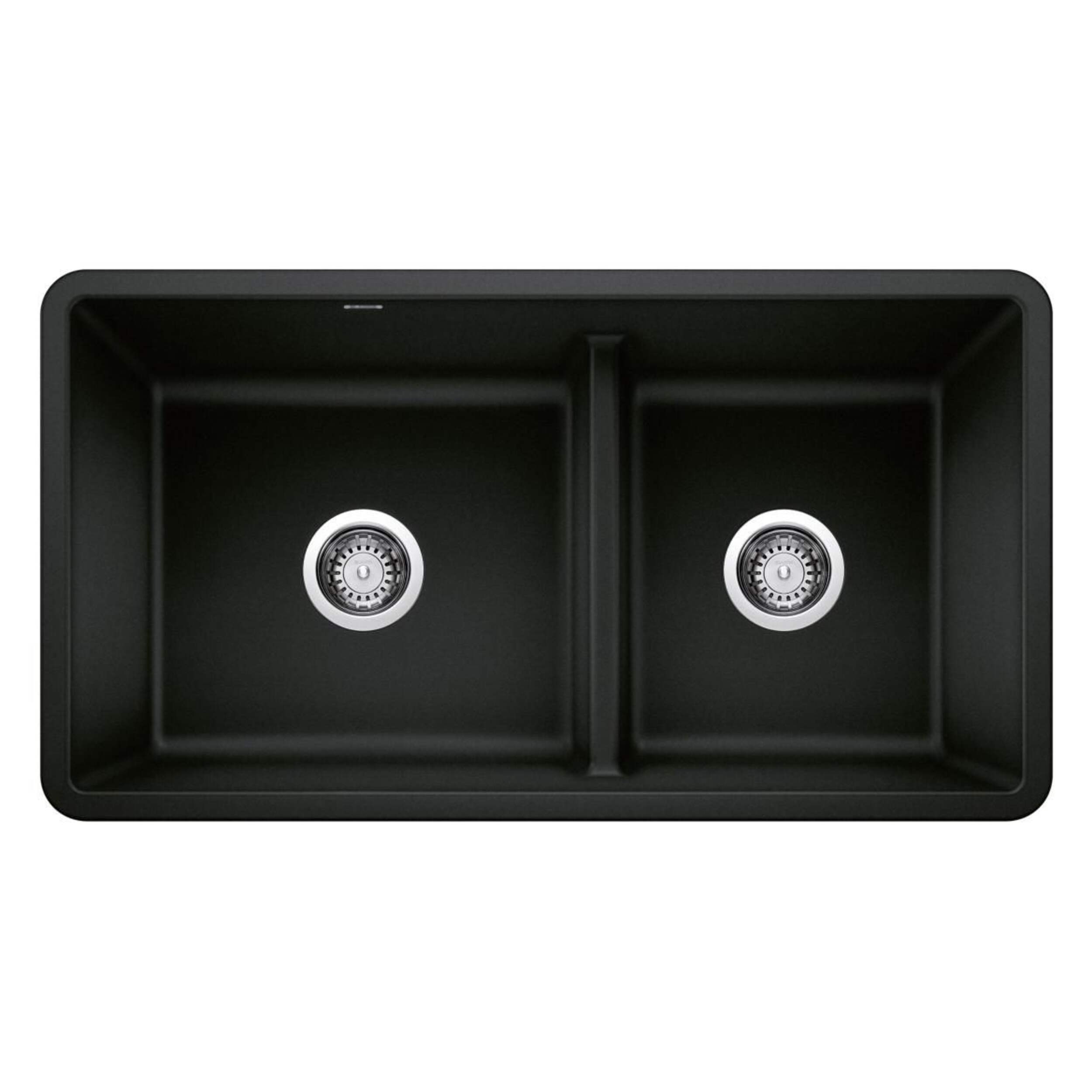 Blanco Precis SILGRANIT 33-in 60/40 Reversible Double Bowl Undermount Kitchen Sink with Low Divide, Coal Black Overhead_Flat