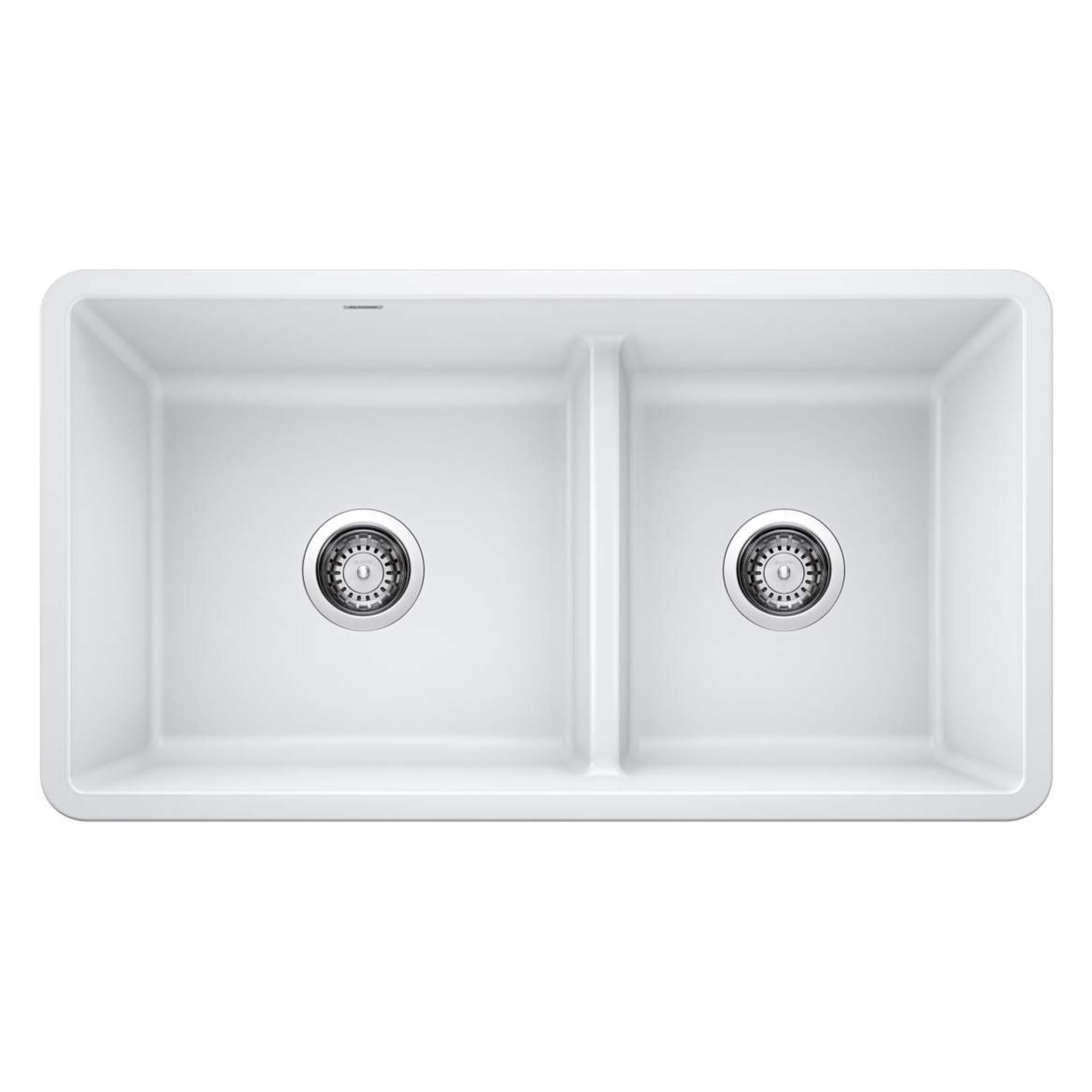Blanco Precis SILGRANIT 33-in 60/40 Reversible Double Bowl Undermount Kitchen Sink with Low Divide, White Overhead_Flat