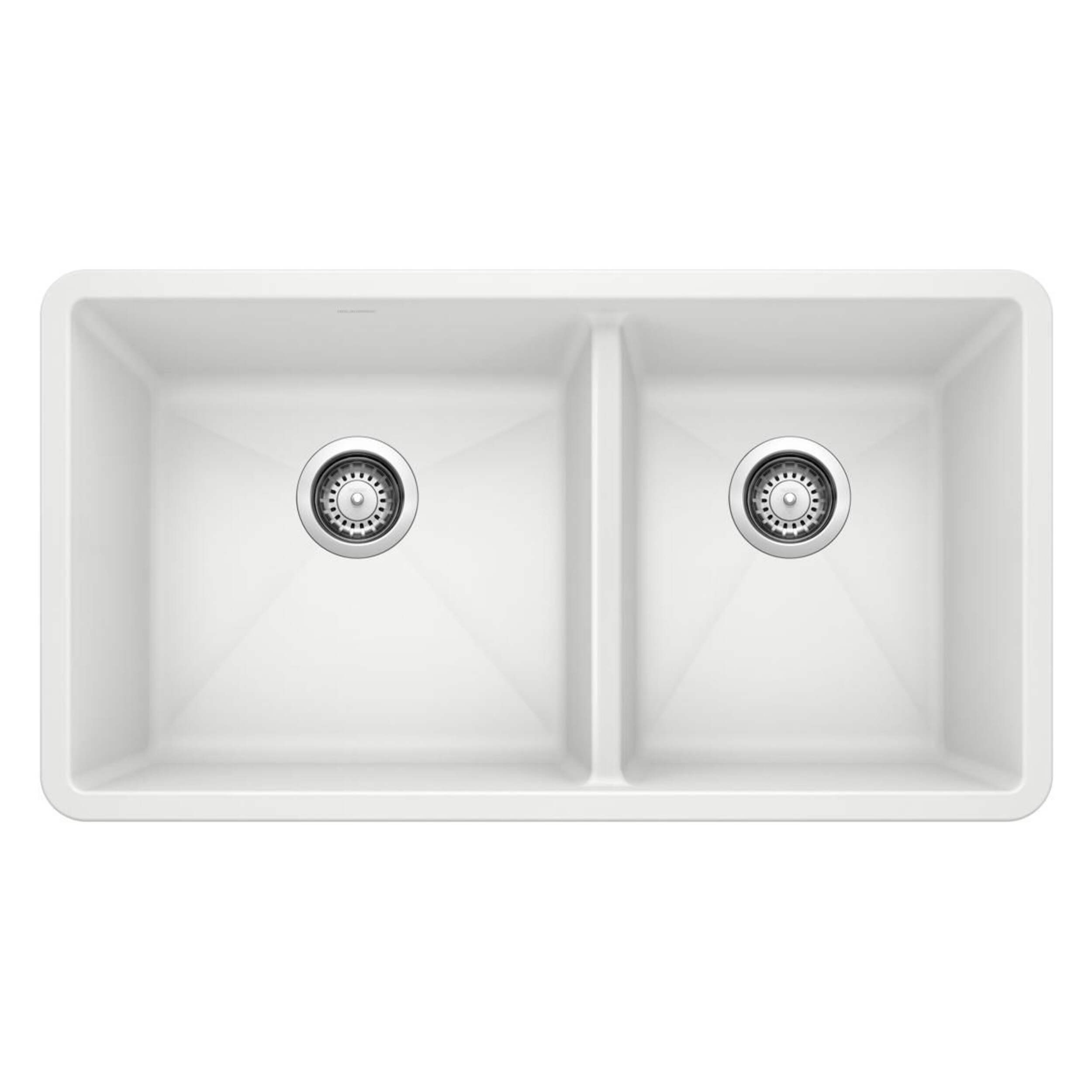 Blanco Precis SILGRANIT 33-in 60/40 Double Bowl Undermount Kitchen Sink, White Overhead_Flat