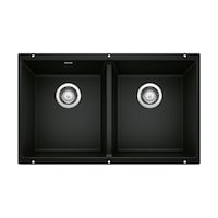 Blanco Precis SILGRANIT 29-in 50/50 Double Bowl Undermount Kitchen Sink, Coal Black Overhead_Flat