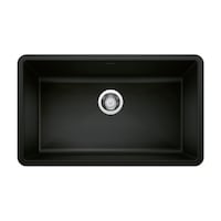 Évier de cuisine sous comptoir Blando Precis SILGRANIT Super Single, 32 po, noir charbon Overhead_Flat