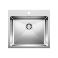 Évier de cuisine à double montage à cuve simple en acier inoxydable Blanco Quatrus R15, 22 po Overhead_Flat