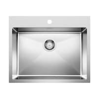 Évier de cuisine à double montage à cuve simple en acier inoxydable Blanco Quatrus R15, 25 po Overhead_Flat