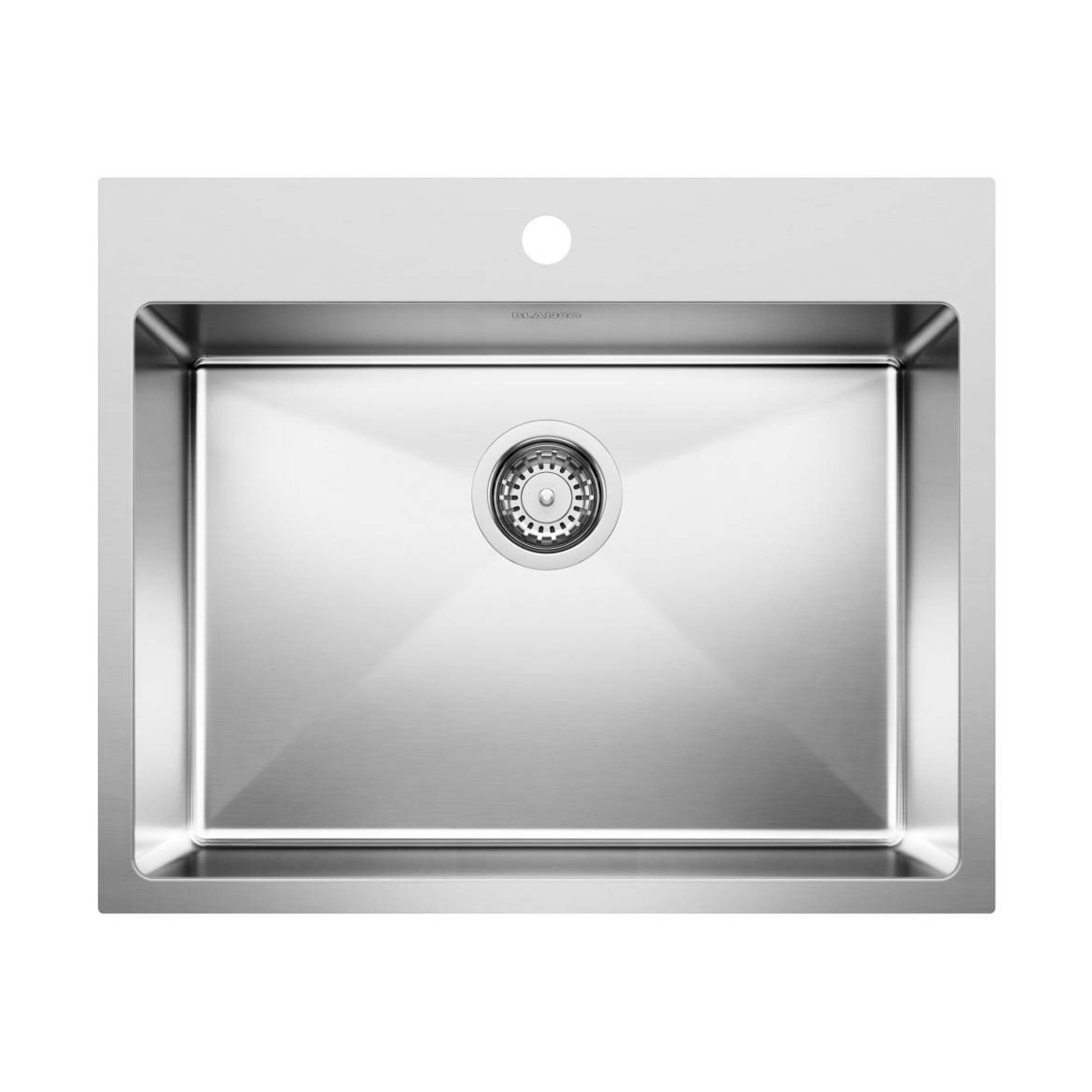 Évier de cuisine à double montage à cuve simple en acier inoxydable Blanco Quatrus R15, 25 po Overhead_Flat