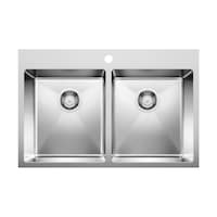 Évier de cuisine à double montage à cuve double en acier inoxydable 50/50 Blanco Quatrus R15, 31 po Overhead_Flat