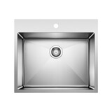 Cuve de lavage à double montage à cuve simple en acier inoxydable Blanco Quatrus R15, 25 po Overhead_Flat