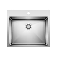 Cuve de lavage à double montage à cuve simple en acier inoxydable Blanco Quatrus R15, 25 po Overhead_Flat