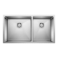 Évier de cuisine sous comptoir à double cuve en acier inoxydable 60/40 Blanco Quatrus R15, 33 po Overhead_Flat