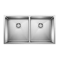 Évier de cuisine sous comptoir à double cuve en acier inoxydable 50/50 Blanco Quatrus R15, 32 po Overhead_Flat