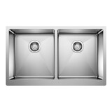 Blanco Quatrus R15 32-in 50/50 Double Bowl Apron-Front Stainless Steel Farmhouse Sink Overhead_Flat