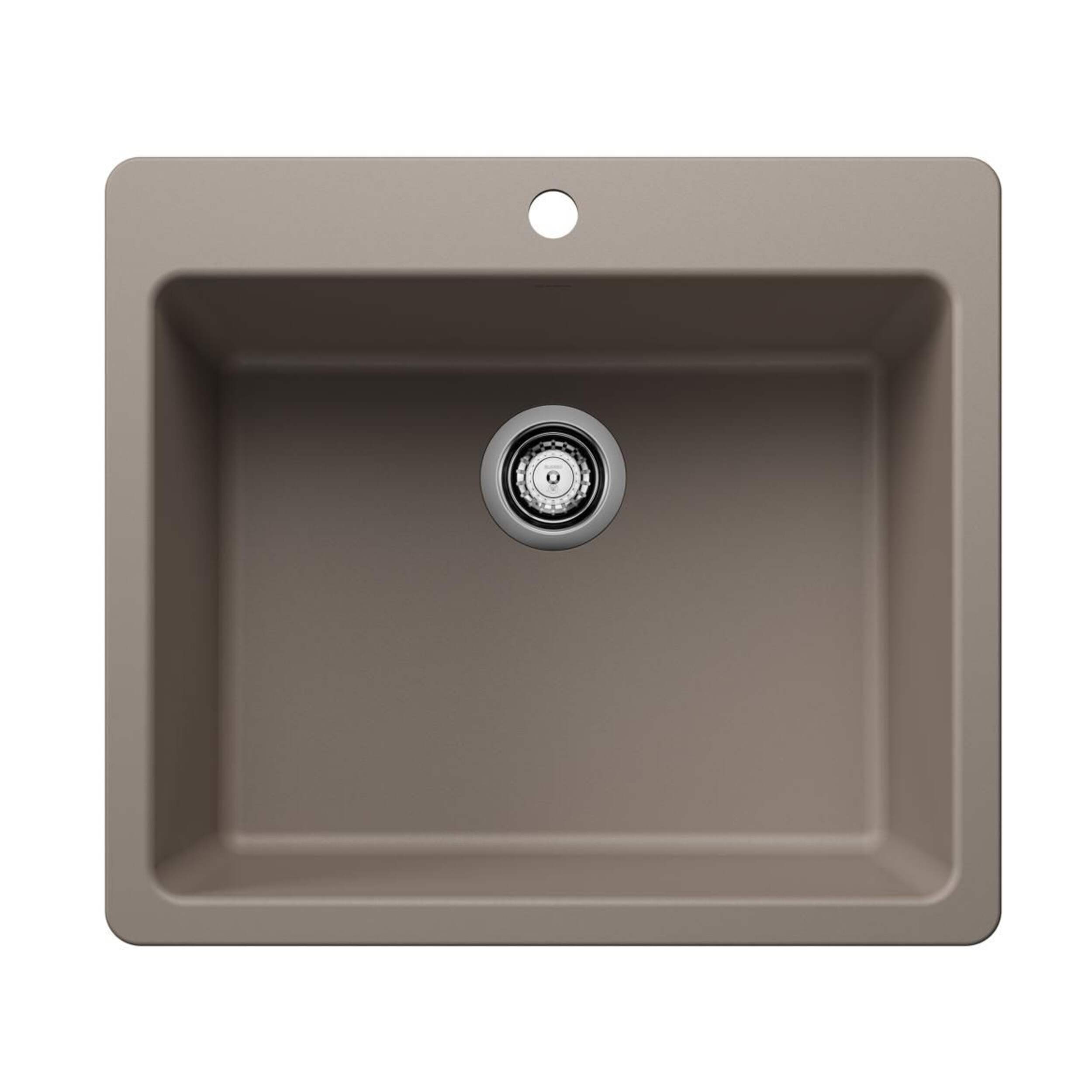 Évier de cuisine à double montage et cuve simple Blanco Liven SILGRANIT, 25 po, truffe Overhead_Flat